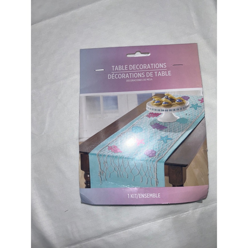 Amscan Under the Sea Mermaid Table Decoration Kit Fishnet Runner Glitter Cutouts